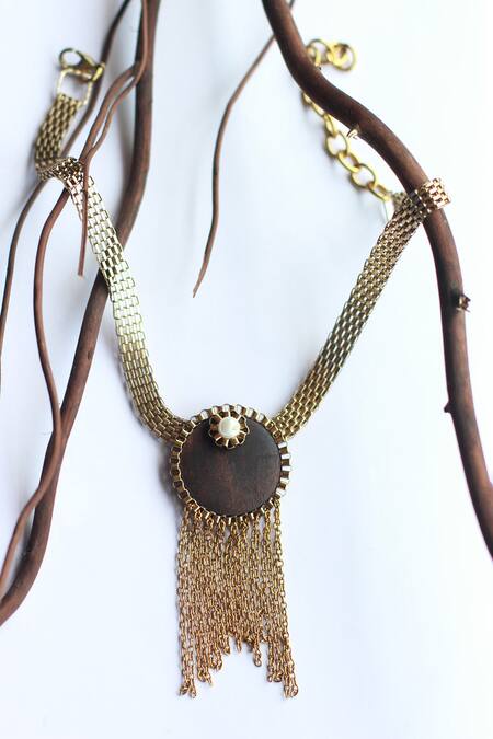 Rejuvenate Jewels_Brown Tassel Chain Choker Necklace _Online_at_Aza_Fashions