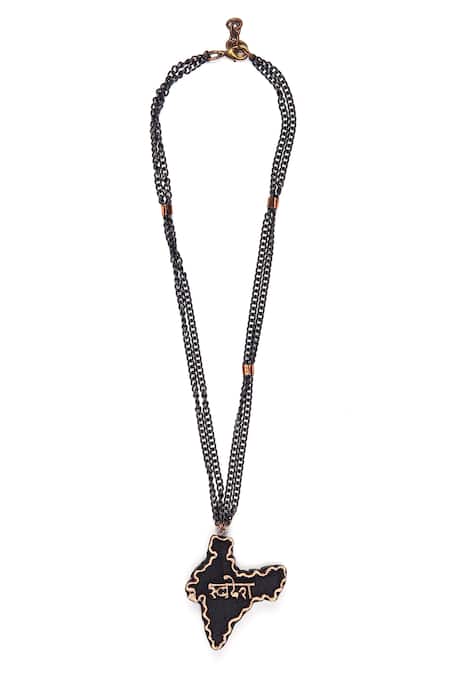 Shop Rejuvenate Jewels Black Swadesh Carved Pendant Necklace at Aza Fashions Shop_Rejuvenate Jewels_Black Swadesh Carved Pendant Necklace _at_Aza_Fashions