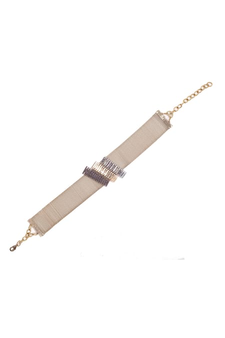 Shop Rejuvenate Jewels Gold Plated Zigzag Mesh Choker at Aza Fashions Shop_Rejuvenate Jewels_Gold Plated Zigzag Mesh Choker _at_Aza_Fashions