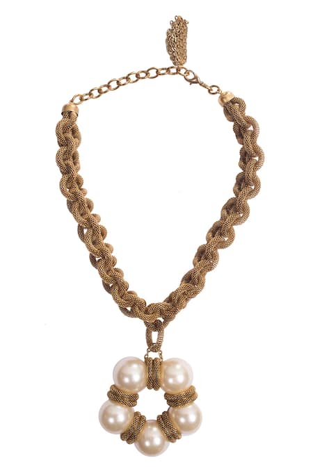 Shop Rejuvenate Jewels Gold Plated Pretty Pearl Love Choker Necklace at Aza Fashions Shop_Rejuvenate Jewels_Gold Plated Pretty Pearl Love Choker Necklace _at_Aza_Fashions
