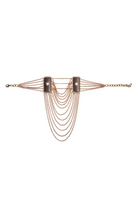 Shop Rejuvenate Jewels Brown Sawdust Rectangle Chain Tassel Choker at Aza Fashions Shop_Rejuvenate Jewels_Brown Sawdust Rectangle Chain Tassel Choker _at_Aza_Fashions