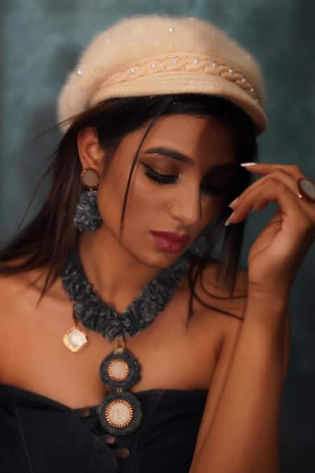 Buy_Rejuvenate Jewels_Blue 50 Paisa Denim Ruffled Necklace _Online_at_Aza_Fashions