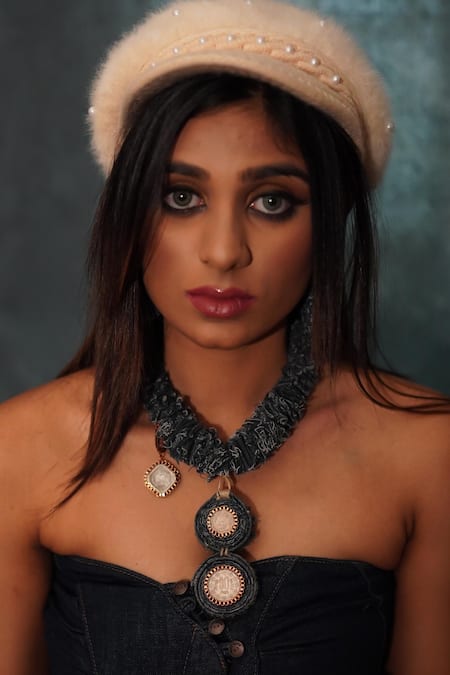 Shop_Rejuvenate Jewels_Blue 50 Paisa Denim Ruffled Necklace _Online_at_Aza_Fashions