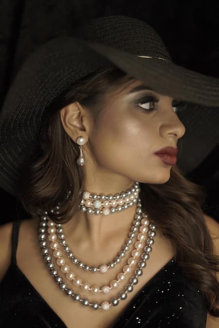 Rejuvenate Jewels_Peach Pearl Layered Choker _Online_at_Aza_Fashions