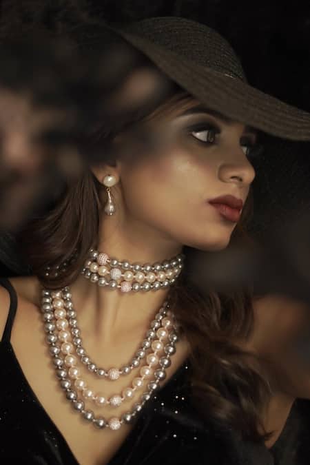 Buy_Rejuvenate Jewels_Peach Pearl Layered Choker _Online_at_Aza_Fashions