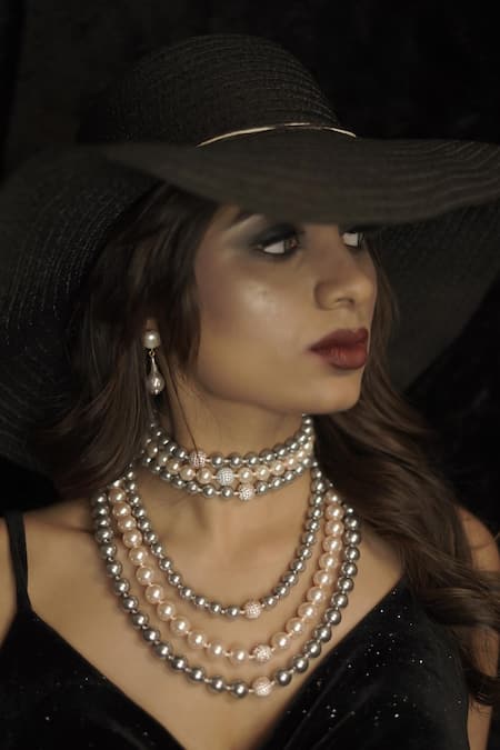 Shop_Rejuvenate Jewels_Peach Pearl Layered Choker _Online_at_Aza_Fashions