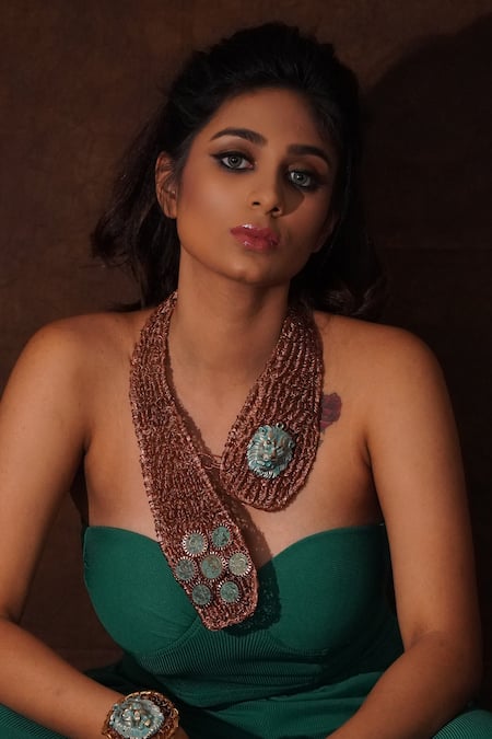 Shop_Rejuvenate Jewels_Brown Tiger Long Wired Necklace _Online_at_Aza_Fashions