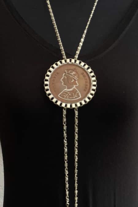 Shop Rejuvenate Jewels Brown Coin Long Necklace at Aza Fashions Shop_Rejuvenate Jewels_Brown Coin Long Necklace _at_Aza_Fashions