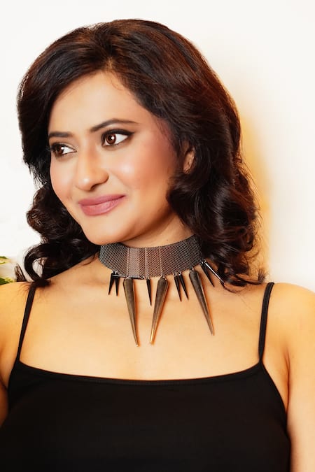 Shop_Rejuvenate Jewels_Silver Plated Spiked Mesh Necklace _Online_at_Aza_Fashions