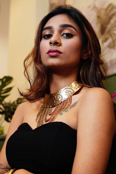 Rejuvenate Jewels_Gold Plated Tassel Chainy Choker _Online_at_Aza_Fashions