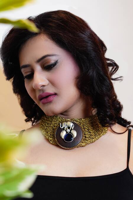 Rejuvenate Jewels_Gold Plated Elephant On Wired Choker _Online_at_Aza_Fashions