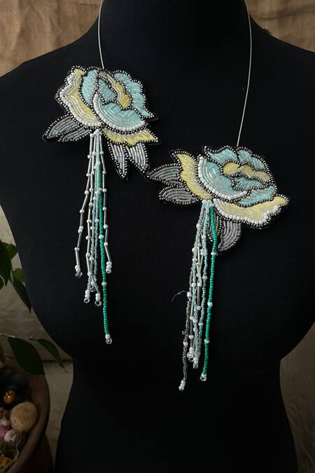 Rejuvenate Jewels Sky Blue Hand Embroidered Petal Necklace Online at Aza Fashions Rejuvenate Jewels_Sky Blue Hand Embroidered Petal Necklace _Online_at_Aza_Fashions