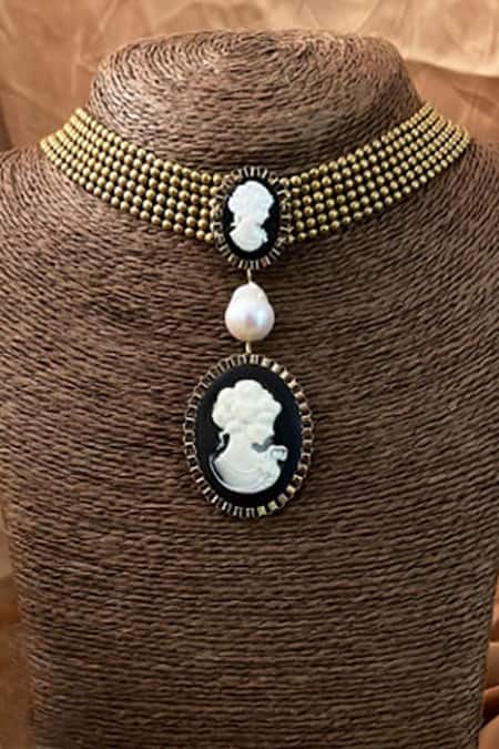 Shop Rejuvenate Jewels Gold Plated Victorian Net Choker at Aza Fashions Shop_Rejuvenate Jewels_Gold Plated Victorian Net Choker _at_Aza_Fashions