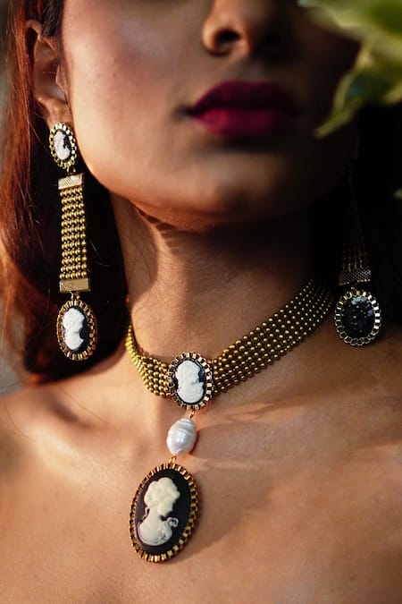 Shop_Rejuvenate Jewels_Gold Plated Victorian Net Choker _Online_at_Aza_Fashions