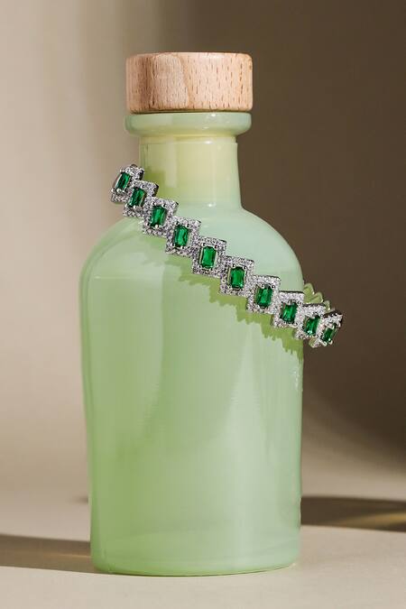 Shop Shazé Green Stones Asterisma Embellished Bracelet at Aza Fashions Shop_Shazé_Green Stones Asterisma Embellished Bracelet_at_Aza_Fashions