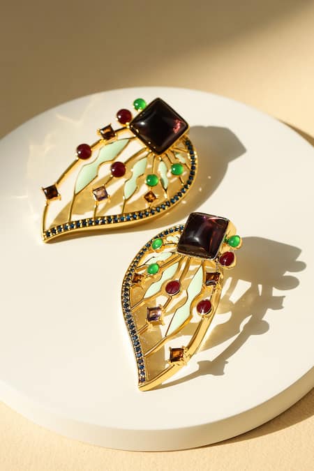 Shop Shazé Multi Color Stones Gabrielles Wings Embellished Dangler Earrings at Aza Fashions Shop_Shazé_Multi Color Stones Gabrielles Wings Embellished Dangler Earrings _at_Aza_Fashions