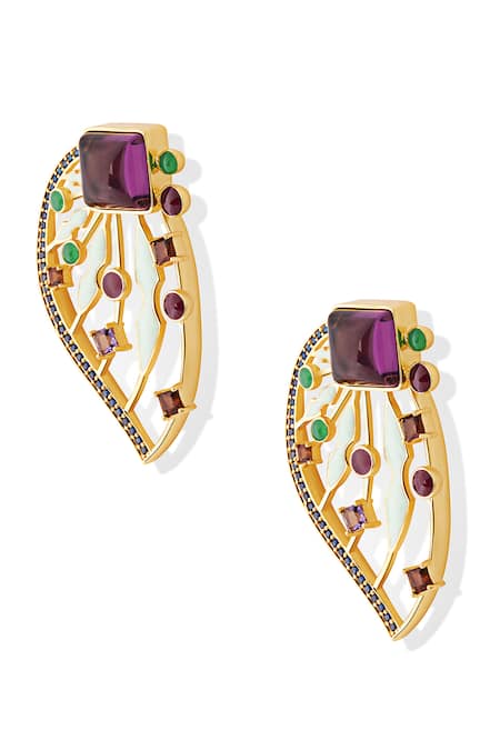 Shop Shazé Multi Color Stones Gabrielles Wings Embellished Dangler Earrings Online at Aza Fashions Shop_Shazé_Multi Color Stones Gabrielles Wings Embellished Dangler Earrings _Online_at_Aza_Fashions
