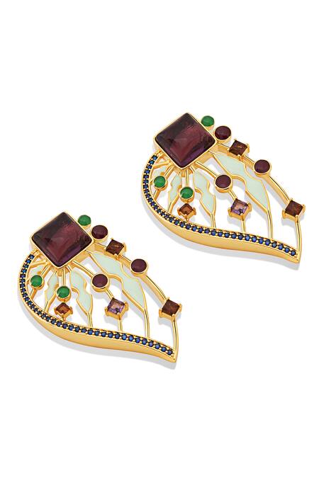 Shazé Multi Color Stones Gabrielles Wings Embellished Dangler Earrings at Aza Fashions Shazé_Multi Color Stones Gabrielles Wings Embellished Dangler Earrings _at_Aza_Fashions