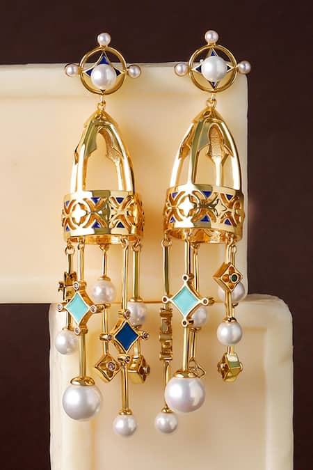 Shop_Shazé_Multi Color Lunas Mantle Embellished Jhumka Earrings _at_Aza_Fashions