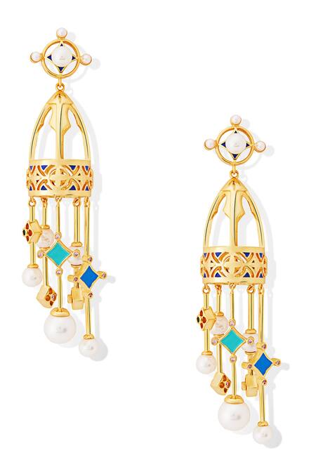 Shazé_Multi Color Lunas Mantle Embellished Jhumka Earrings _Online_at_Aza_Fashions
