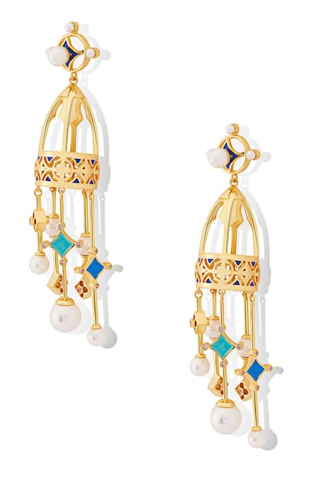 Buy_Shazé_Multi Color Lunas Mantle Embellished Jhumka Earrings _Online_at_Aza_Fashions