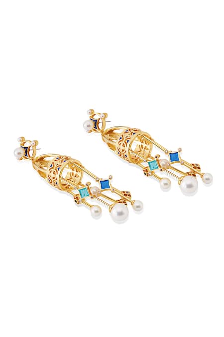 Shop_Shazé_Multi Color Lunas Mantle Embellished Jhumka Earrings _Online_at_Aza_Fashions