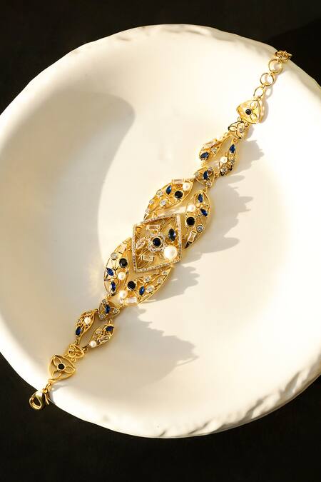 Shop Shazé Multi Color Stones Damaska Embellished Bracelet at Aza Fashions Shop_Shazé_Multi Color Stones Damaska Embellished Bracelet _at_Aza_Fashions