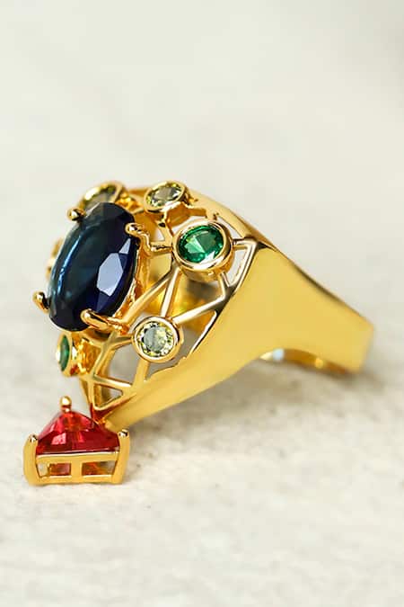 Shop Shazé Multi Color Stones Garth Embellished Ring at Aza Fashions Shop_Shazé_Multi Color Stones Garth Embellished Ring _at_Aza_Fashions