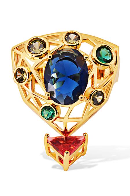 Shazé Multi Color Stones Garth Embellished Ring Online at Aza Fashions Shazé_Multi Color Stones Garth Embellished Ring _Online_at_Aza_Fashions