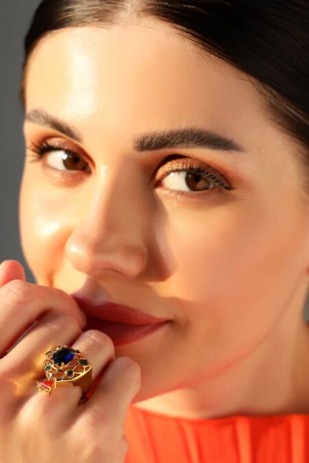 Buy Shazé Multi Color Stones Garth Embellished Ring Online at Aza Fashions Buy_Shazé_Multi Color Stones Garth Embellished Ring _Online_at_Aza_Fashions