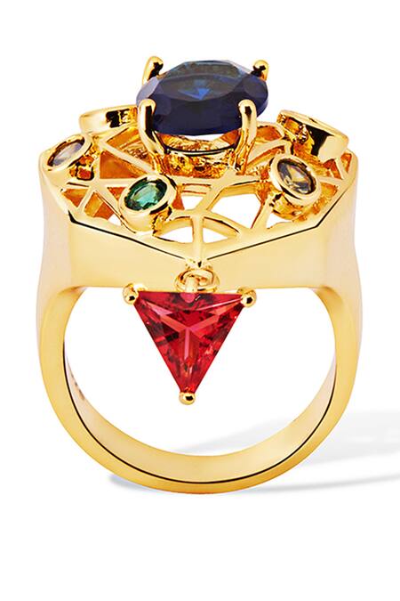 Shop Shazé Multi Color Stones Garth Embellished Ring Online at Aza Fashions Shop_Shazé_Multi Color Stones Garth Embellished Ring _Online_at_Aza_Fashions