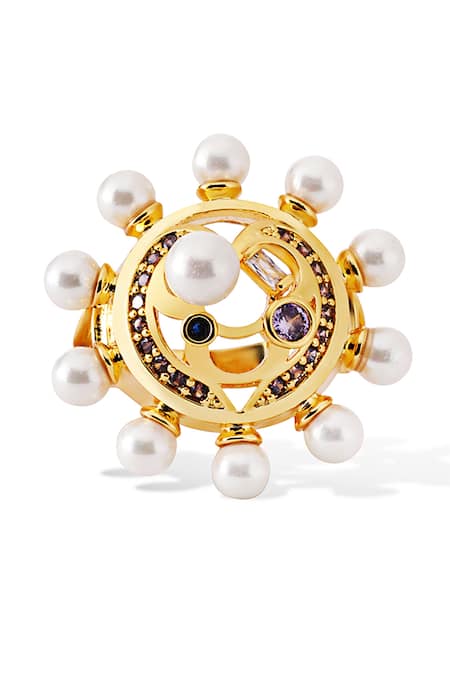 Shazé Multi Color Pearls Halatia Embellished Ring Online at Aza Fashions Shazé_Multi Color Pearls Halatia Embellished Ring _Online_at_Aza_Fashions