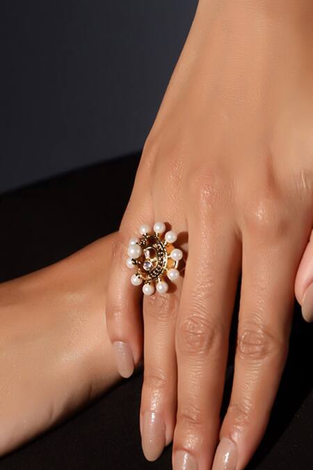 Buy Shazé Multi Color Pearls Halatia Embellished Ring Online at Aza Fashions Buy_Shazé_Multi Color Pearls Halatia Embellished Ring _Online_at_Aza_Fashions