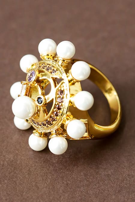 Shop Shazé Multi Color Pearls Halatia Embellished Ring Online at Aza Fashions Shop_Shazé_Multi Color Pearls Halatia Embellished Ring _Online_at_Aza_Fashions
