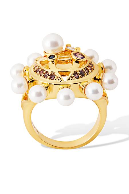 Shazé Multi Color Pearls Halatia Embellished Ring at Aza Fashions Shazé_Multi Color Pearls Halatia Embellished Ring _at_Aza_Fashions