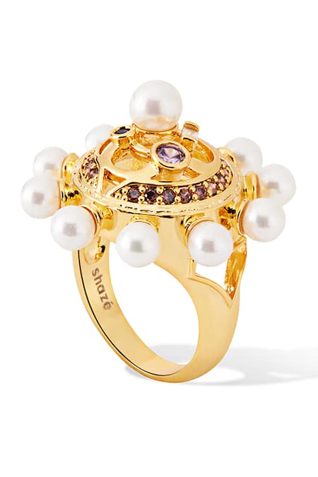 Buy Shazé Multi Color Pearls Halatia Embellished Ring Buy_Shazé_Multi Color Pearls Halatia Embellished Ring