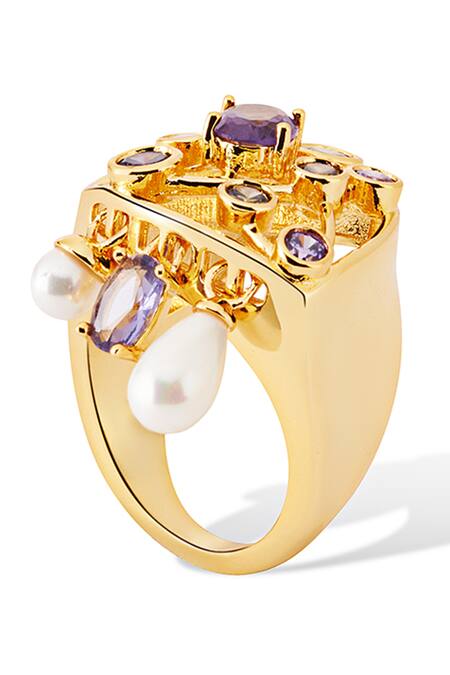 Shazé_Multi Color Pearls, Stones Amethyst Garden Embellished Ring_at_Aza_Fashions