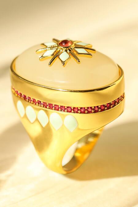 Buy_Shazé_Gold Plated Stones Luna Sunrise Embellished Ring_Online_at_Aza_Fashions