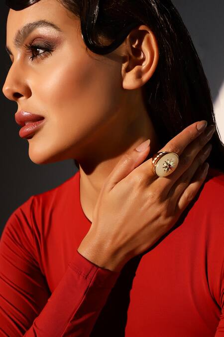 Shop_Shazé_Gold Plated Stones Luna Sunrise Embellished Ring_Online_at_Aza_Fashions