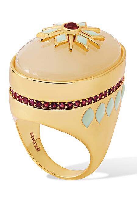 Shazé_Gold Plated Stones Luna Sunrise Embellished Ring_at_Aza_Fashions