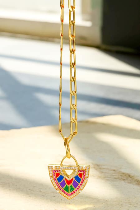 Shop Shazé Multi Color Veronica Embellished Pendant Necklace at Aza Fashions Shop_Shazé_Multi Color Veronica Embellished Pendant Necklace _at_Aza_Fashions