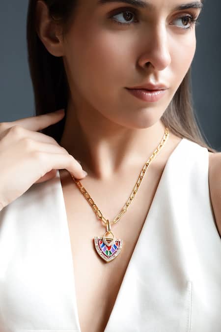 Shazé_Multi Color Veronica Embellished Pendant Necklace _Online_at_Aza_Fashions
