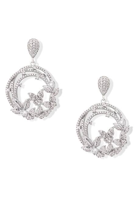 Shop Shazé Silver Plated Stones Flutter Embellished Dangler Earrings at Aza Fashions Shop_Shazé_Silver Plated Stones Flutter Embellished Dangler Earrings _at_Aza_Fashions