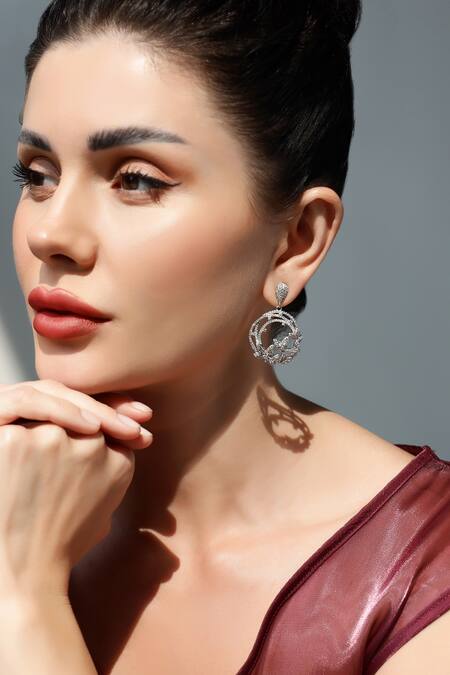 Shazé_Silver Plated Stones Flutter Embellished Dangler Earrings _Online_at_Aza_Fashions