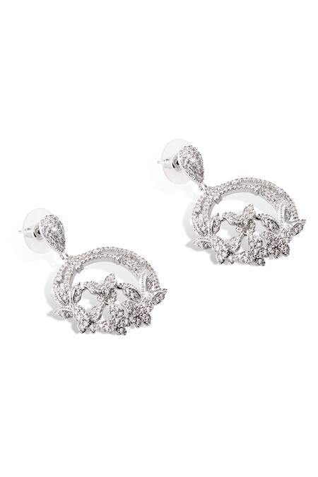 Shop Shazé Silver Plated Stones Flutter Embellished Dangler Earrings Online at Aza Fashions Shop_Shazé_Silver Plated Stones Flutter Embellished Dangler Earrings _Online_at_Aza_Fashions