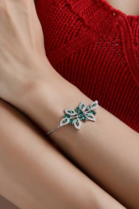 Shazé_Green Crystals Starburst Embellished Bracelet_Online_at_Aza_Fashions