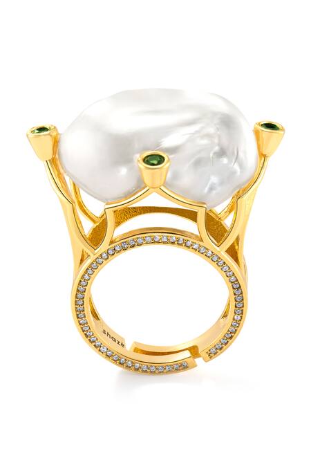 Shop Shazé Gold Plated Crystals, Pearls Spring Tide Embellished Jewellery Set Online at Aza Fashions Shop_Shazé_Gold Plated Crystals, Pearls Spring Tide Embellished Jewellery Set _Online_at_Aza_Fashions