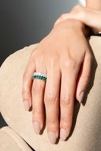 Shazé_Silver Plated Crystals Terras Triumph Dual Tone Ring With Bracelet_at_Aza_Fashions