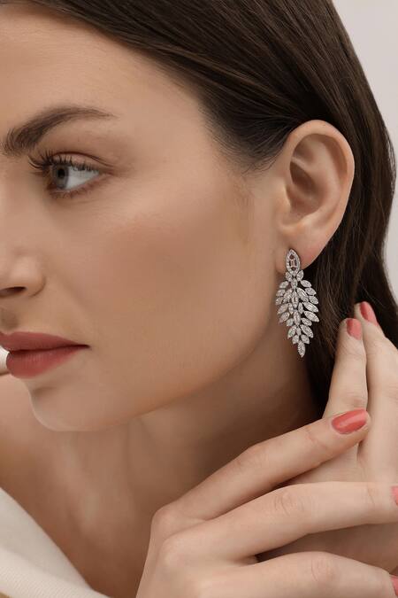 Shazé_Silver Plated Stones Stardust Studded Leafy Vine Earrings_Online_at_Aza_Fashions