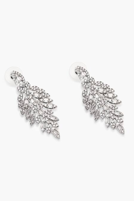 Shazé_Silver Plated Stones Stardust Studded Leafy Vine Earrings_at_Aza_Fashions